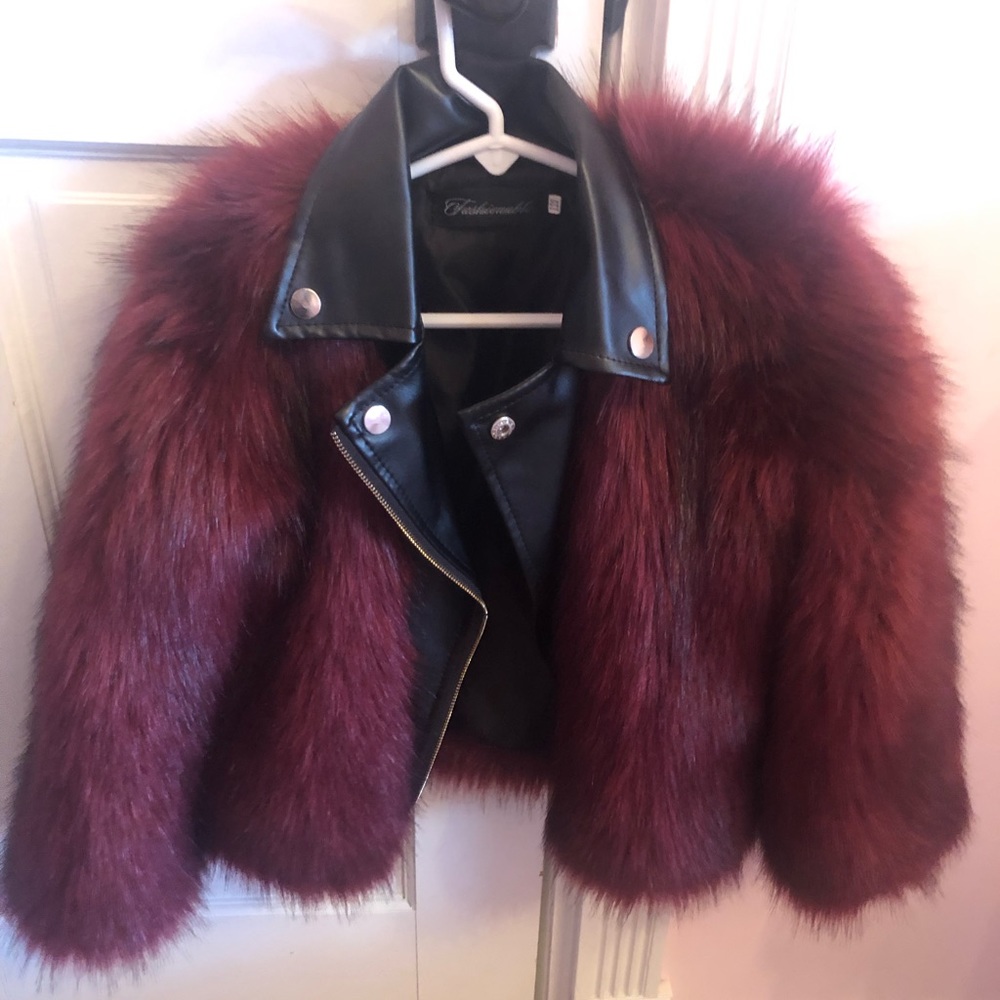 Faux fur and leather girls moto jacket.